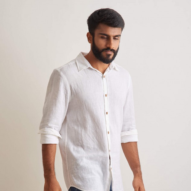 Sustainable Morning Mist Linen Men's Shirt - White, Size XL