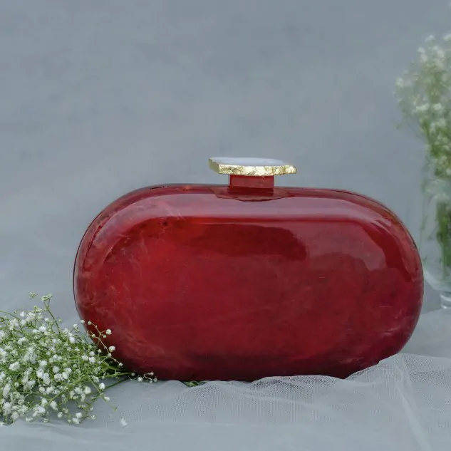 Baroque Capsule Clutch with White Stone - Red