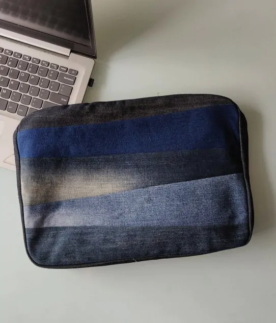 Upcycled Laptop Sleeve - Stripes, Made from Upcycled Denim
